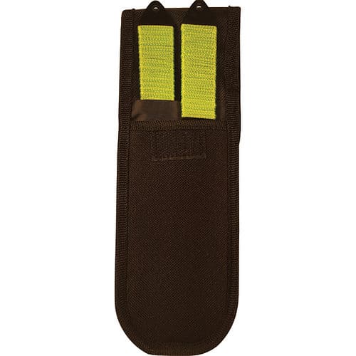 Black knife pouch with two neon green handles protruding from the top.