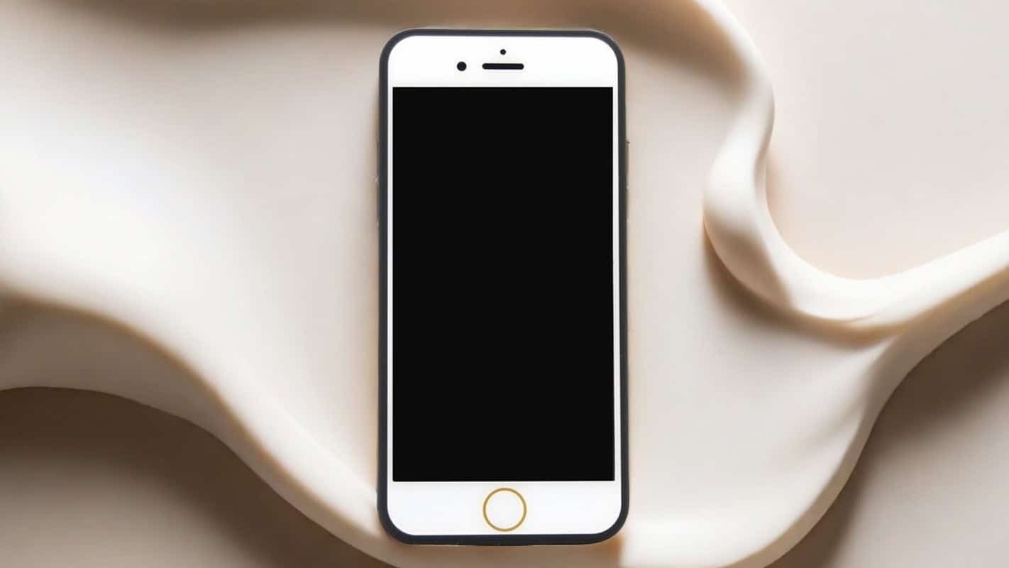 Smartphone with blank screen on a smooth cream-colored background. Ideal for showcasing mobile app designs.